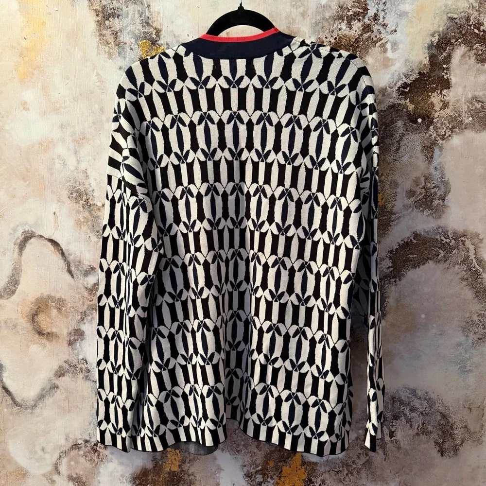 Boden Navy and Red Jacquard design Cardigan with tags in size medium - Picture 2 of 6